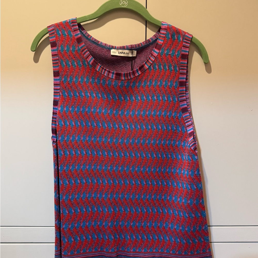 Zara Red and Blue Patterned Sleeveless Top